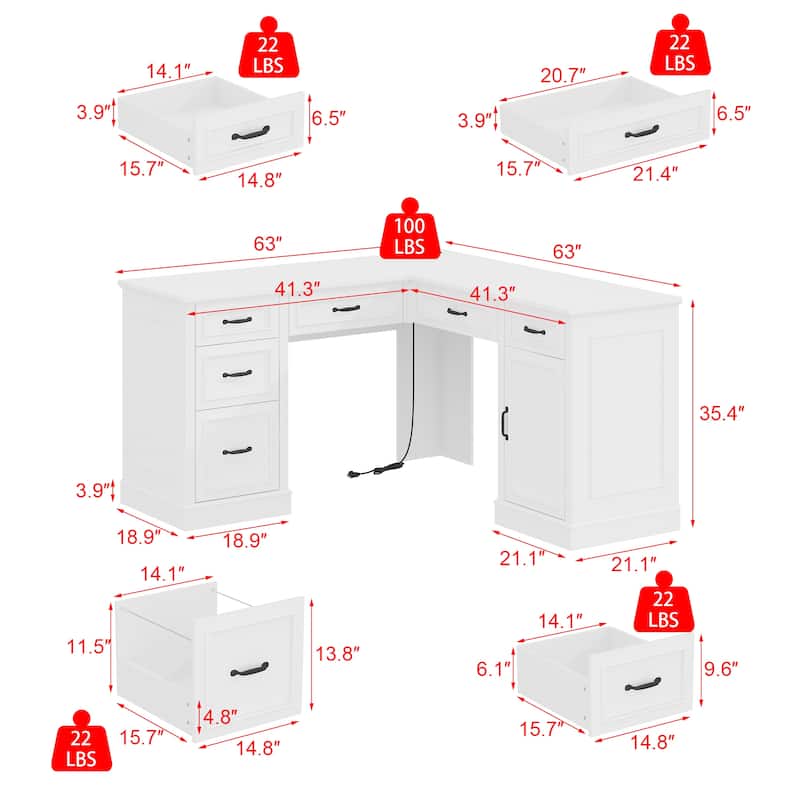 White Corner Vanity Desk: 2 - in - 1 Makeup & Work Station, Space - Saving Bedroom Vanity Dresser
