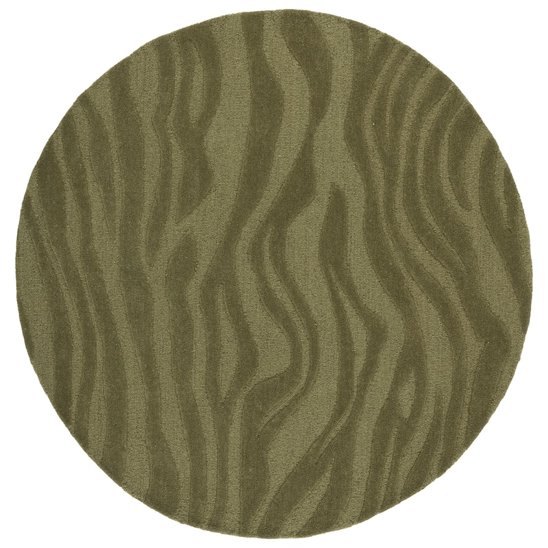 SAFAVIEH Handmade Ebony Ajka Zebra Wool & Viscose Rug - 6' Round - Green
