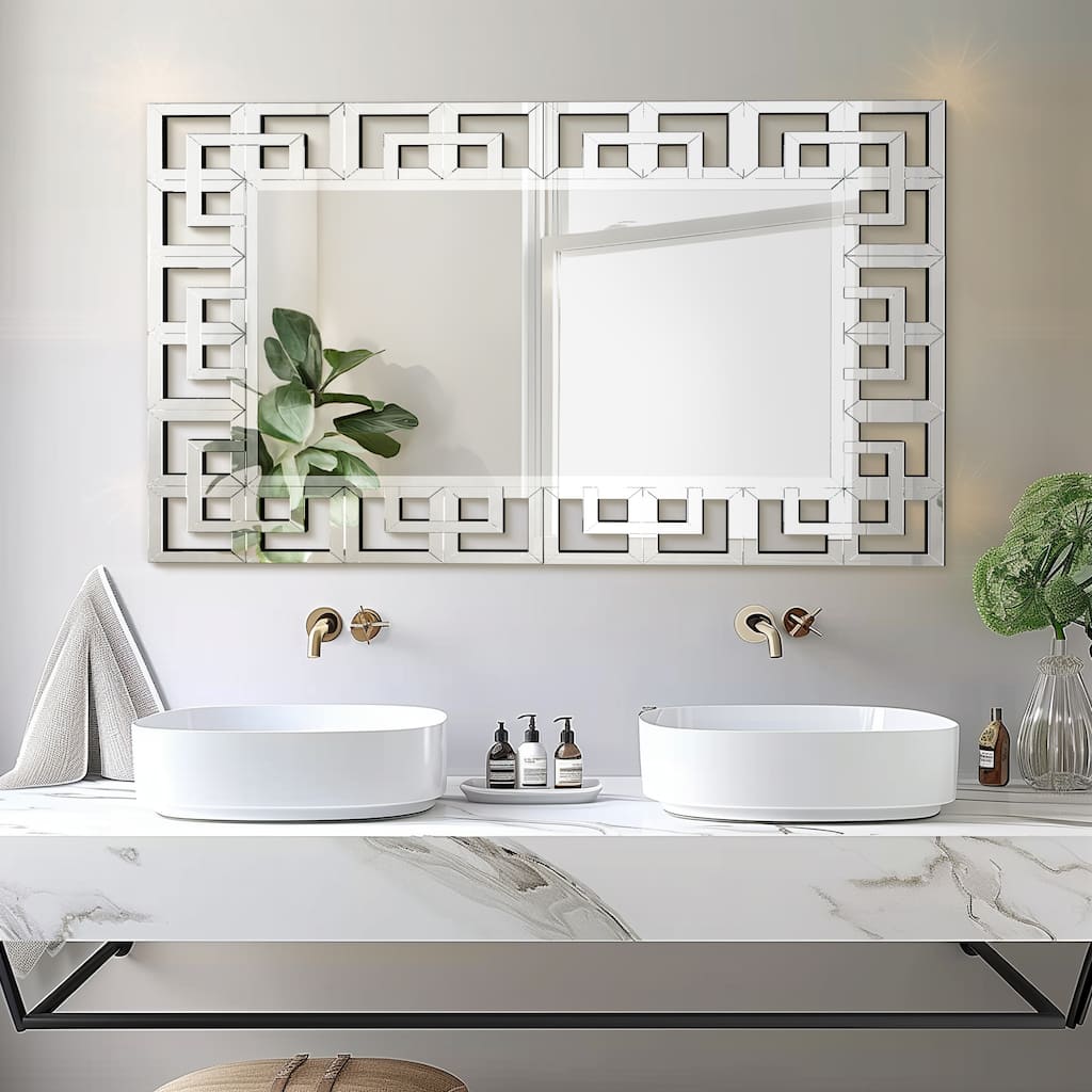 Large Retro Geometric Border Accent Wall Mirror