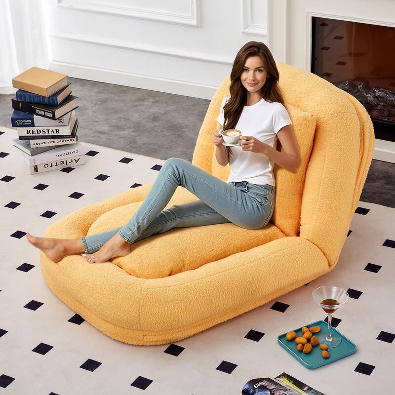 Folding Sofa Chair with 5 Adjustable Positions Plush Floor Lounge Chair