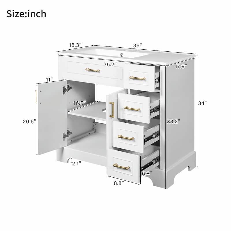 36" Luxury Elegant Bathroom Vanity with Ceramic Sink