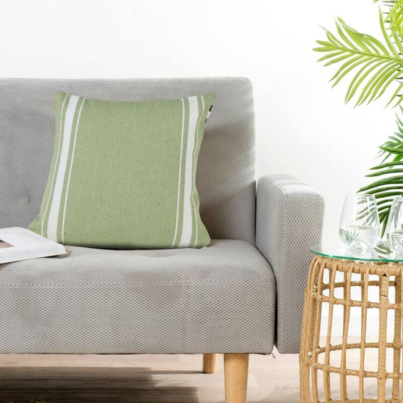 20" Green and White Halo Striped Border Square Throw Pillow