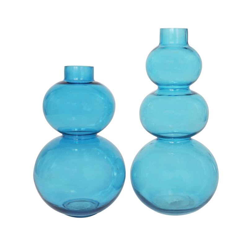 Blue Glass Bubble Decorative Vase with Various Sizes (Set of 2)