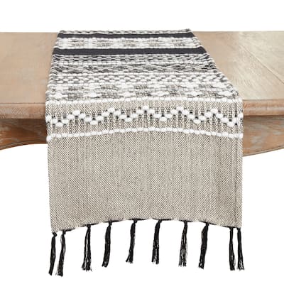 Crafted Multi-Pattern Fringed Table Runner - 16"x72"