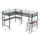 preview thumbnail 3 of 7, Twin Size L-Shaped Metal Loft Bed with Two Built-in Desks and Ladder , Black