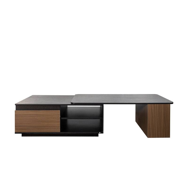 Extendable Coffee Table, Length Adjustable Wood Coffee Table With 2 Storage Drawers