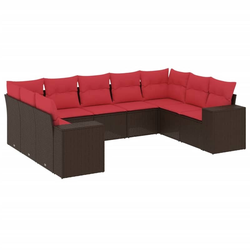 vidaXL 9/10 Piece Patio Sofa Set with Cushions Black/Brown/Gray Poly Rattan - 24.4 x 24.4 x 27.2