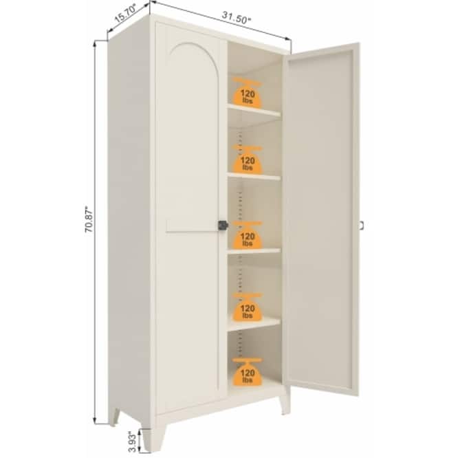 71'' Metal Storage Cabinet with Lock with Doors and Adjustable Shelves
