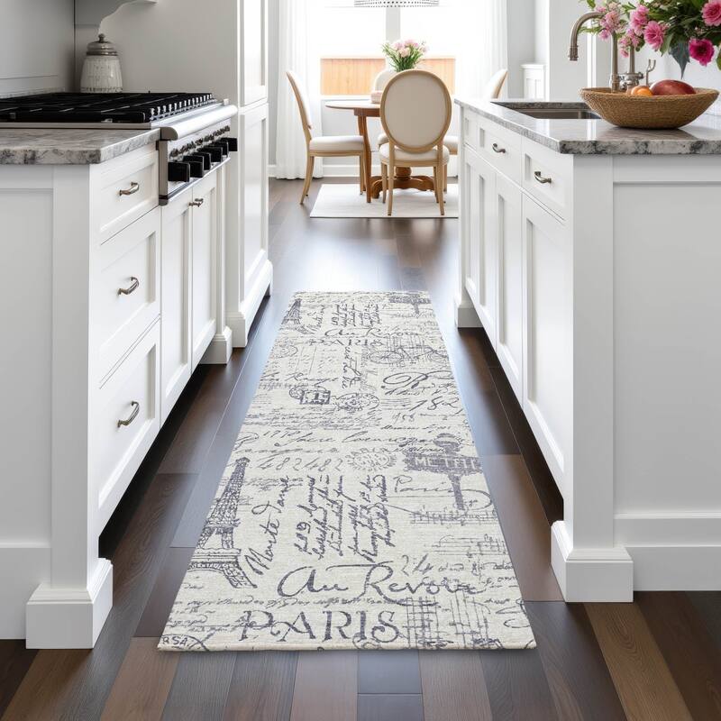 Machine Washable Indoor/Outdoor Modern Paris Chantille Rug