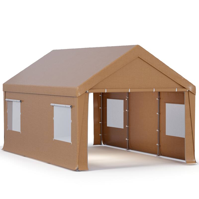 Heavy-Duty Fully Enclosed Carport - UV-Resistant, Waterproof Canopy with Roll-Up Windows & Reinforced Steel Frame