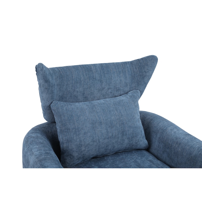 Blue Modern 29.9" Upholstered 360° Swivel Accent Chair with Iron Base and Pillow