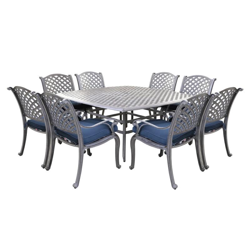 South Ponto 9-piece Aluminum Square Dining Set with Cushioned Arm Chairs by Havenside Home