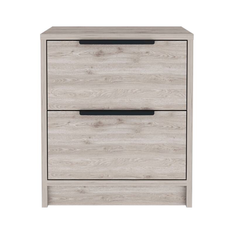 Light Grey 2-Drawer Nightstand with Modern Design and Smooth-Running Drawers