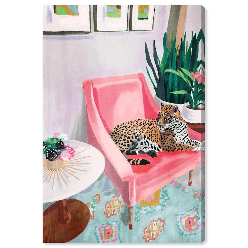 Wynwood Studio Canvas Animals Cat s Favorite Spot Pink and Bohemian & Eclectic Wall Art Canvas Print - Pink, Green