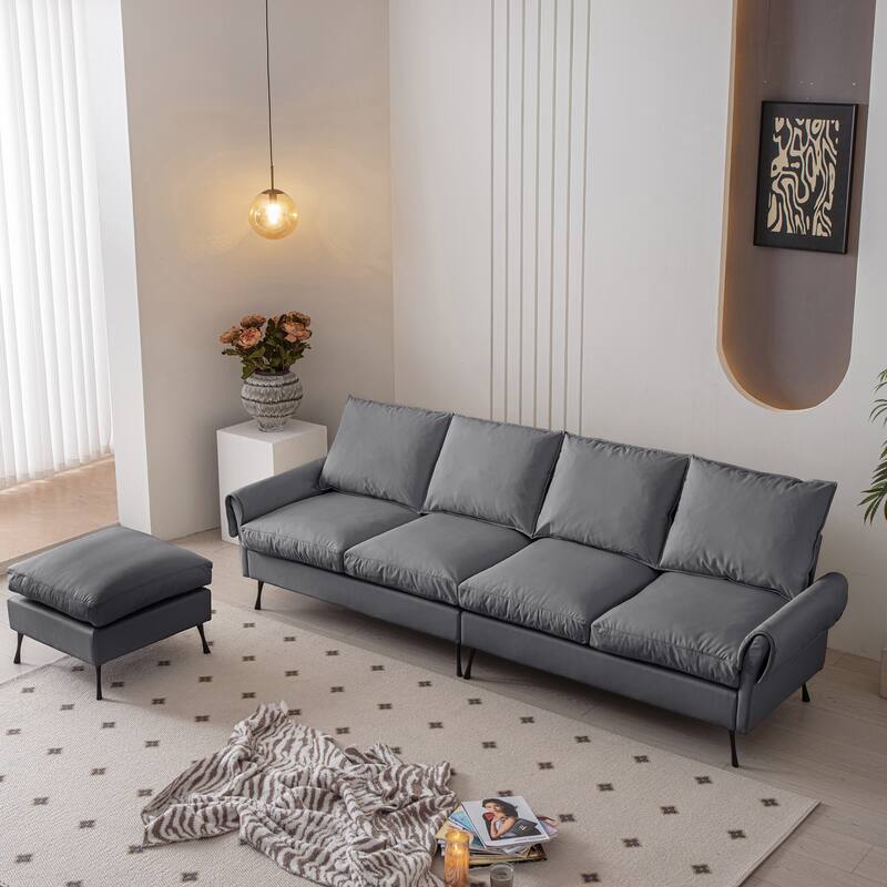 104.5"Modern Sectional L-Shaped Sofa Couch, Technical leather with Convertible Ottoman for Living Room or Apartment