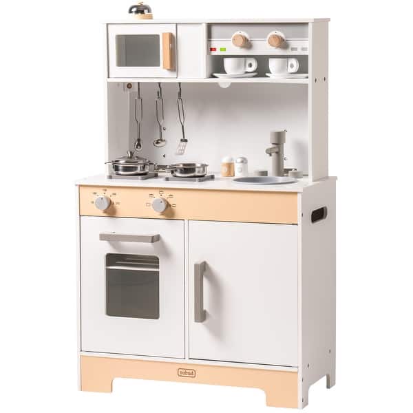 slide 2 of 4, Wooden Chef Pretend Play Kitchen Playset With Sounds And Cookware Accessories - 2 In 1 Perfect Birthday Gift For Boys And Girls White