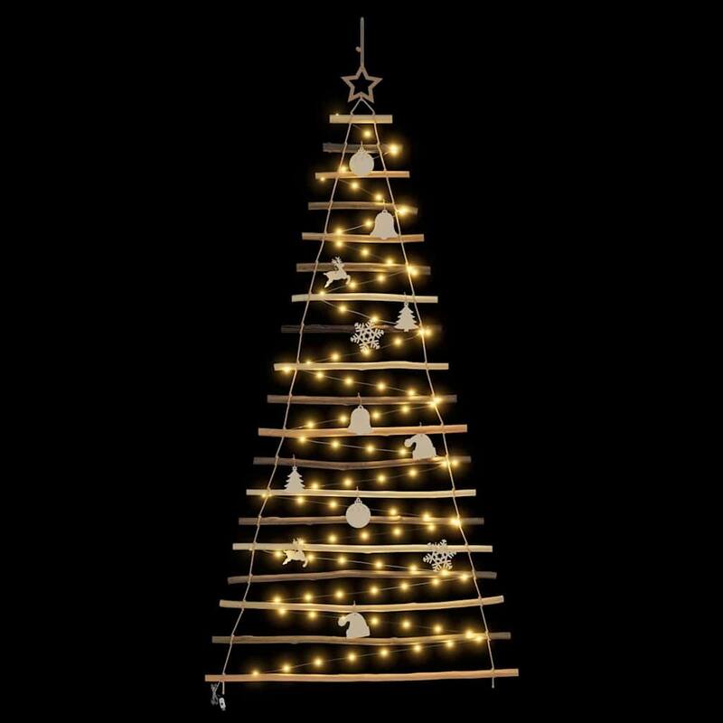 vidaXL Christmas Tree with LEDs Natural Solid Ash wood