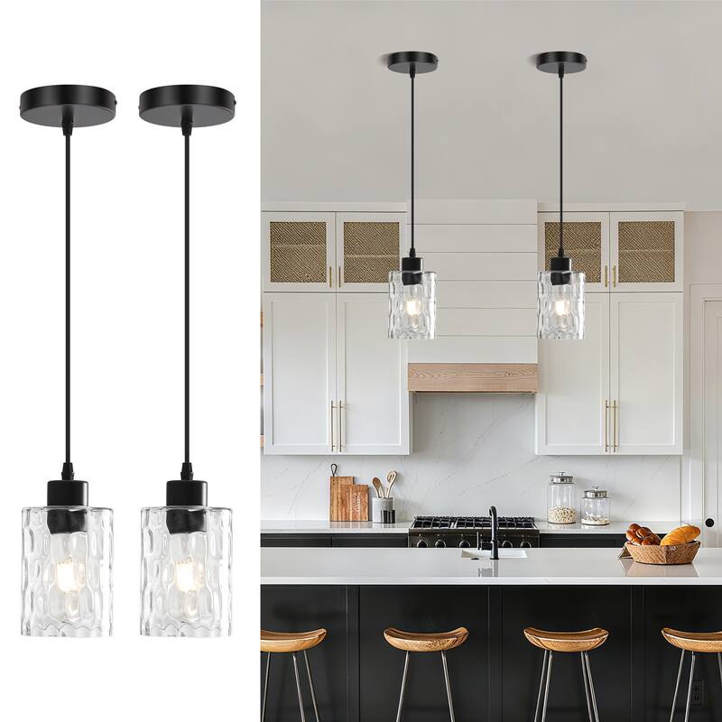 2 Pack 1-Light Kitchen Island Textured Clear Glass Pendant