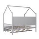 preview thumbnail 5 of 45, Wooden Full Size House Bed with Trundle,Kids Bed with Shelf, Gray