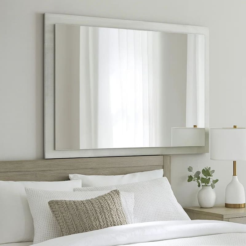 40 Inch Rectangular Wooden Frame Modern Mirror, Gray
