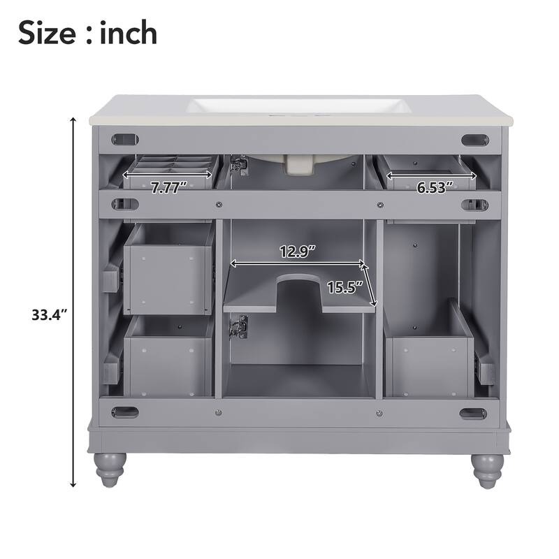 Contemporary White Bathroom Vanity Set – 36"Ceramic Sink Combo with 4 Drawers & 1 Door, Solid Wood Frame & Adjustable MDF Shelf‌