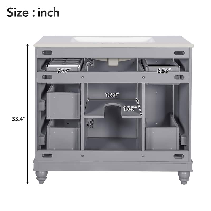 Modern 36 Inch Bathroom Vanity with Sink, Freestanding Cabinet, 4 Storage Drawers, Soft-Close Door, MDF + Wood