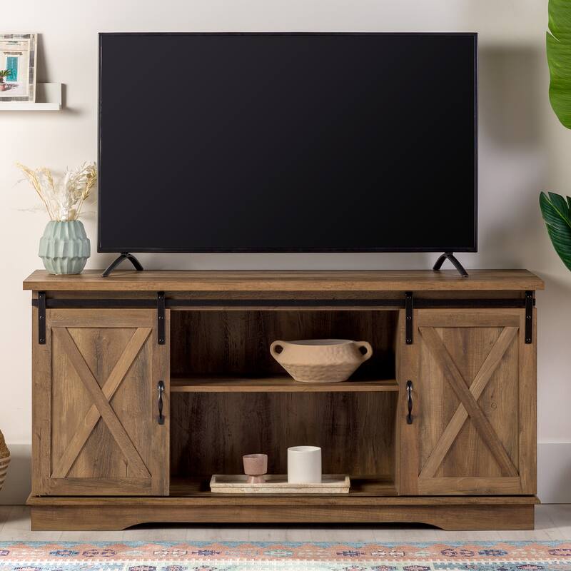 Middlebrook Wind Gap 58-inch Sliding Barn Door TV Stand - Rustic Oak
