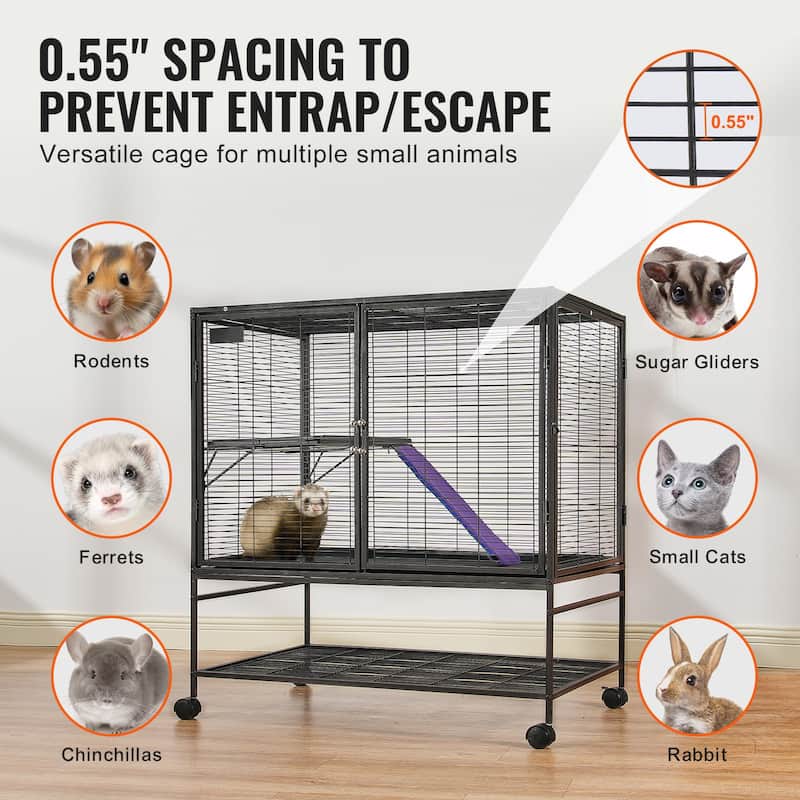 Rolling Metal Ferret Cage, Large Critter Nation Cage, Small Animal Cage with Ramps & Tray, Easy to Set up for Pet Rats