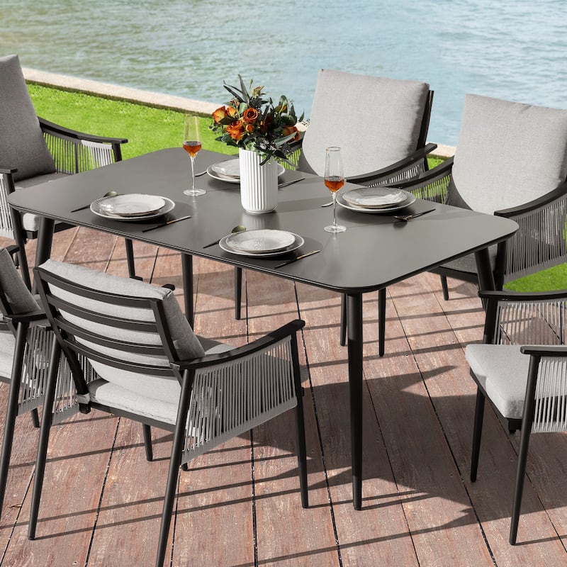 Patio Aluminum Dining Table with Tempered Glass Tabletop