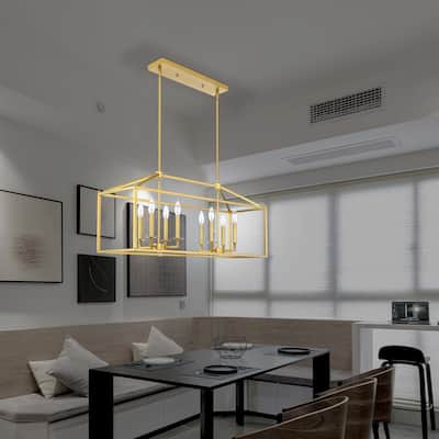 8 Lights Gold Chandelier and Handing Pendant lights for Kitchen/Dining Room/Living Room - 35.58"x12"x54.40