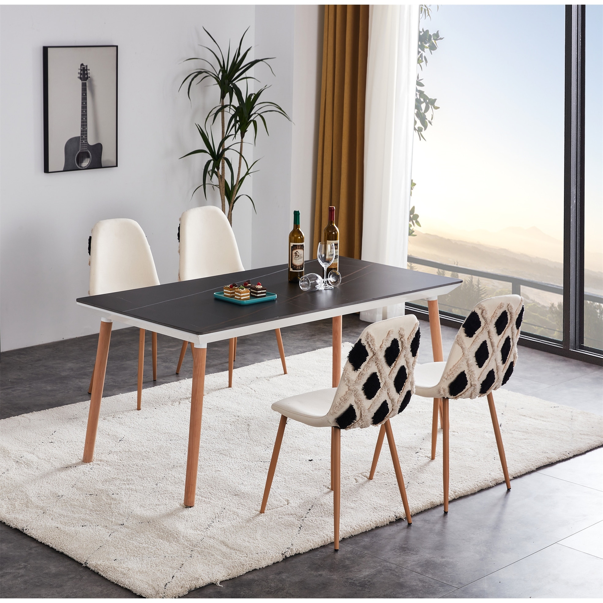 Dining chair set of 4 elegant design modern fabric upholstered dining chair for dining room shop grey