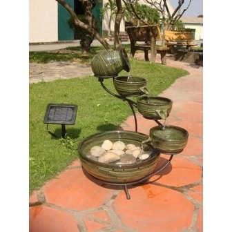 Smart Solar 23931R01 Ceramic Solar Cascading Fountain Glazed Green Bamboo Design