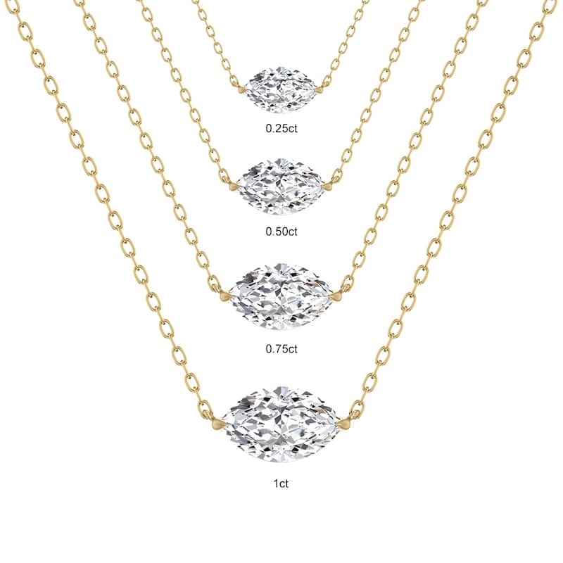 Marquee Lab Grown 1/2 Carat Floating Marquise Diamond Solitaire Pendant in 14K Yellow Gold