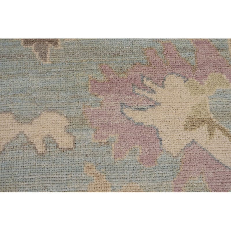 Turkish Oushak Vegetable Dye Area Rug Handmade Light Blue Wool Carpet - 9'2"x 11'11"