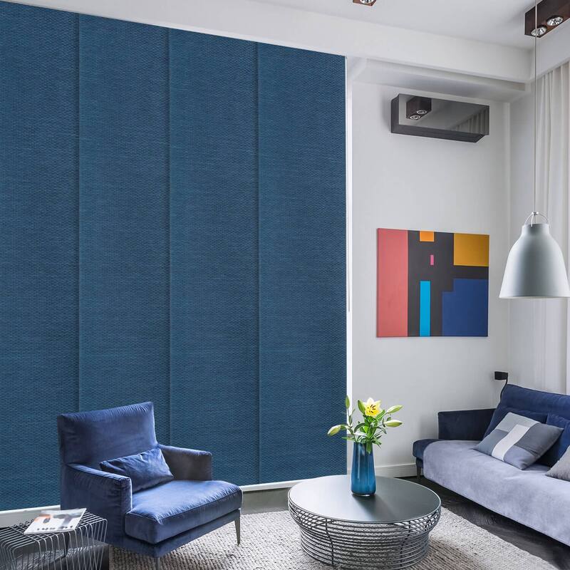 GoDear Design Natural Woven Adjustable Sliding Panel Track Blinds, Vertical Blinds, Dazzling Series, 45.8"- 86" W x 96" L - Sapphire