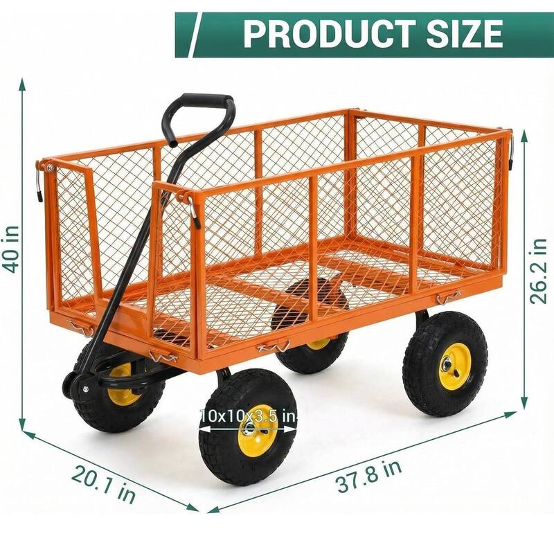 1100 Lbs Capacity Garden Wagon Carts on Wheels for Outdoor, Farm, Yard, Beach