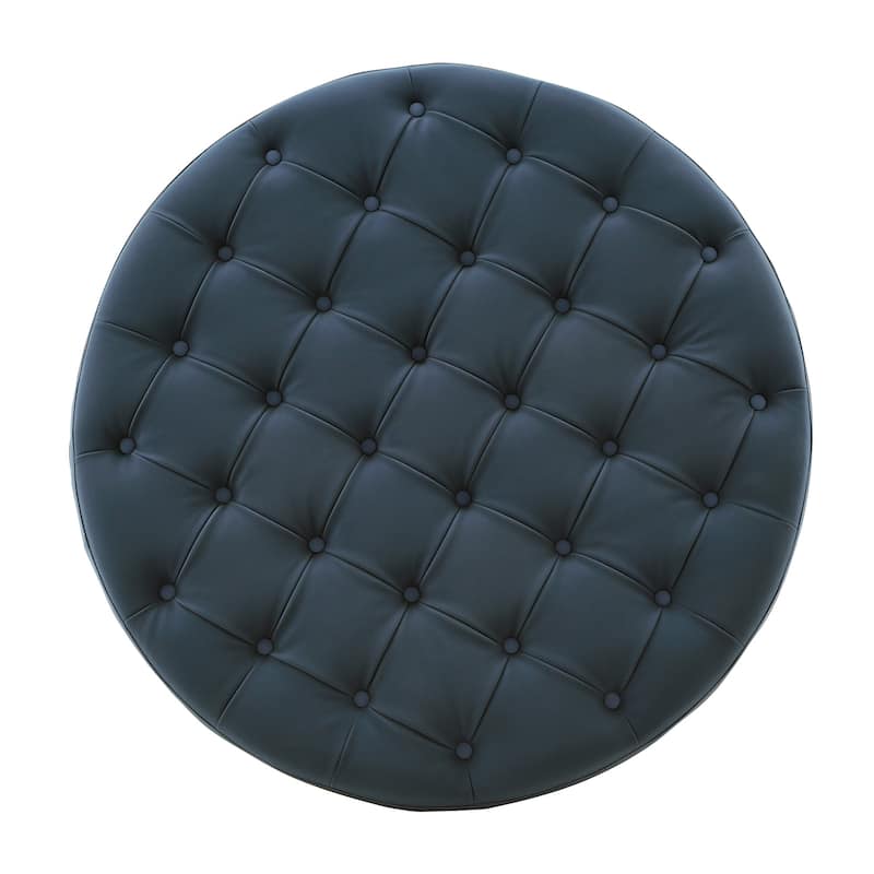 Devin Polished Faux Leather Round Tufted Ottoman by iNSPIRE Q Modern