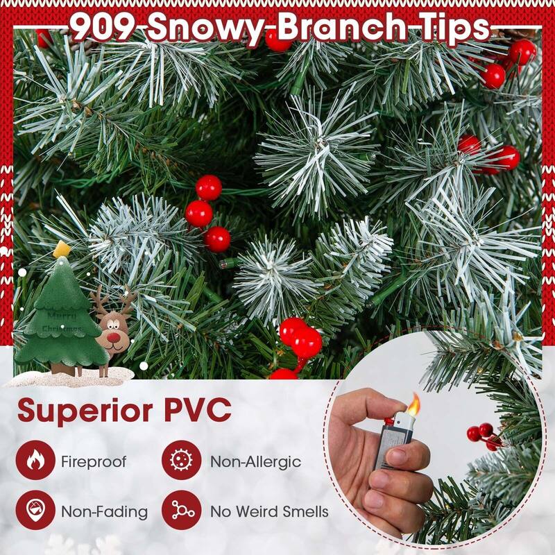 6.5 FT Hinged Christmas Tree with PVC Branch Tips and Warm White LED Lights
