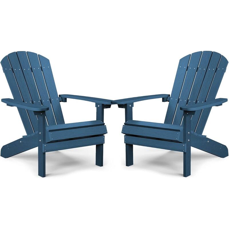 WINSOON All Weather HIPS Outdoor Plastic Adirondack Chairs Set of 2 - Navy