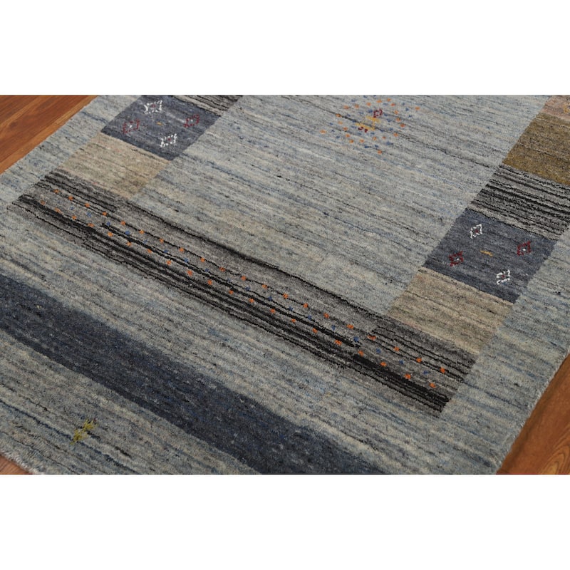 Tribal Gabbeh Indian Rug Handmade Grey Modern Wool Carpet - 4'1" x 5'11"