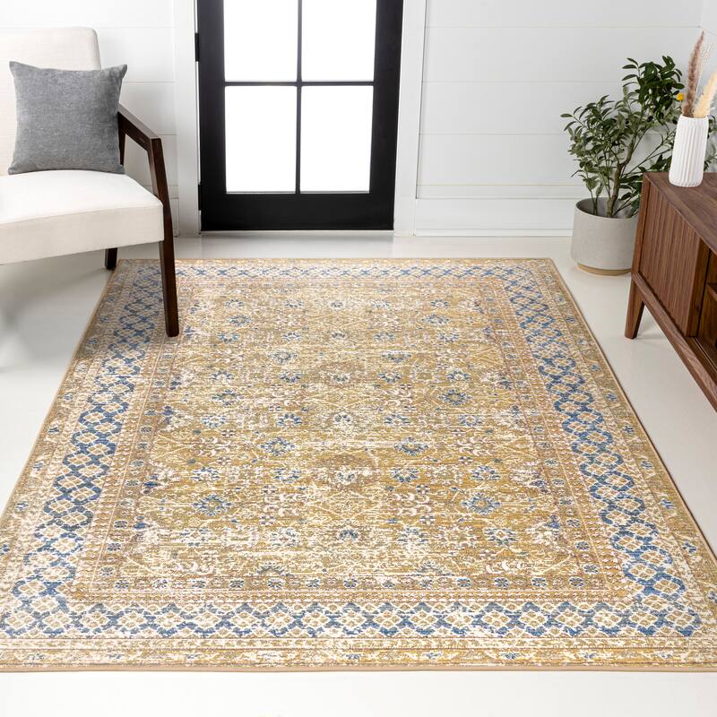 JONATHAN Y Xlendi English Country Argyle Area Rug - 4 X 6 - Blue/Gold