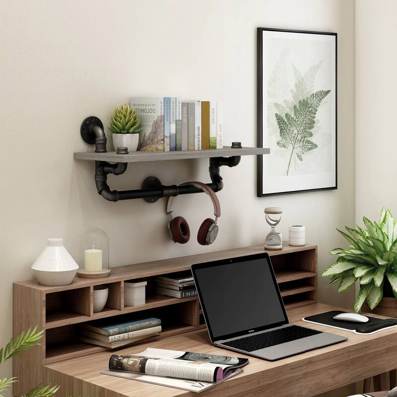 Andre Industrial Grey Floating Shelf (Set of 2) by Furniture of America - 23.62"W x 9.45"D x 10.72"H
