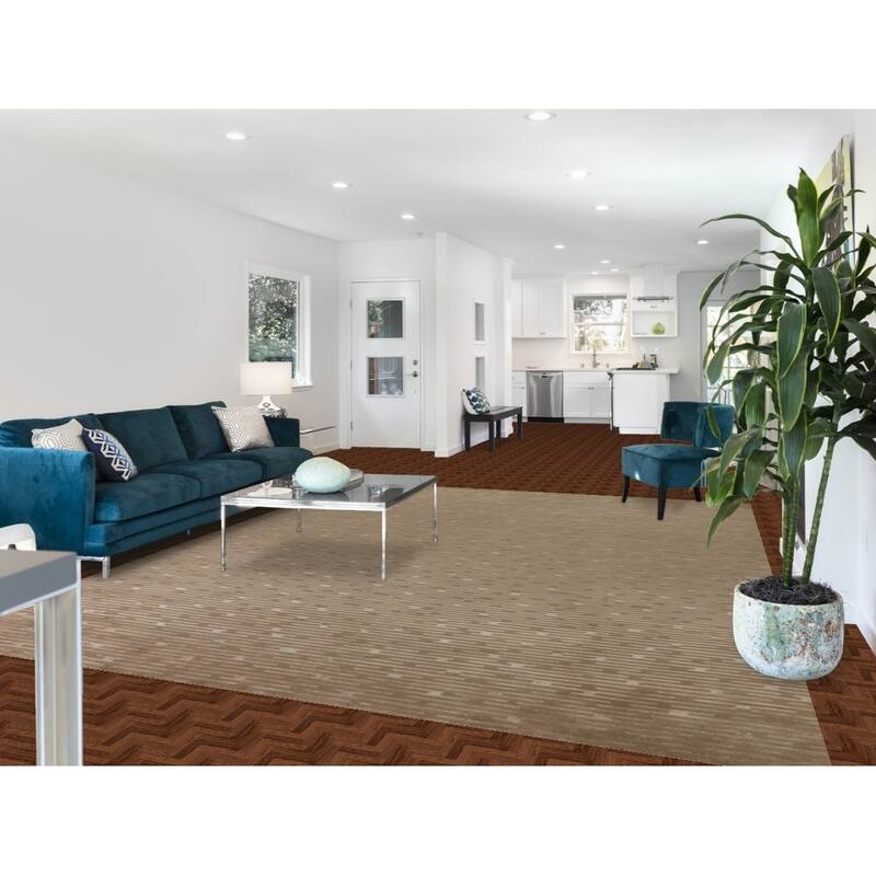 All-Over Striped Nepalese Area Rug Hand-Knotted Wool Carpet - 9'2" x 11'8"