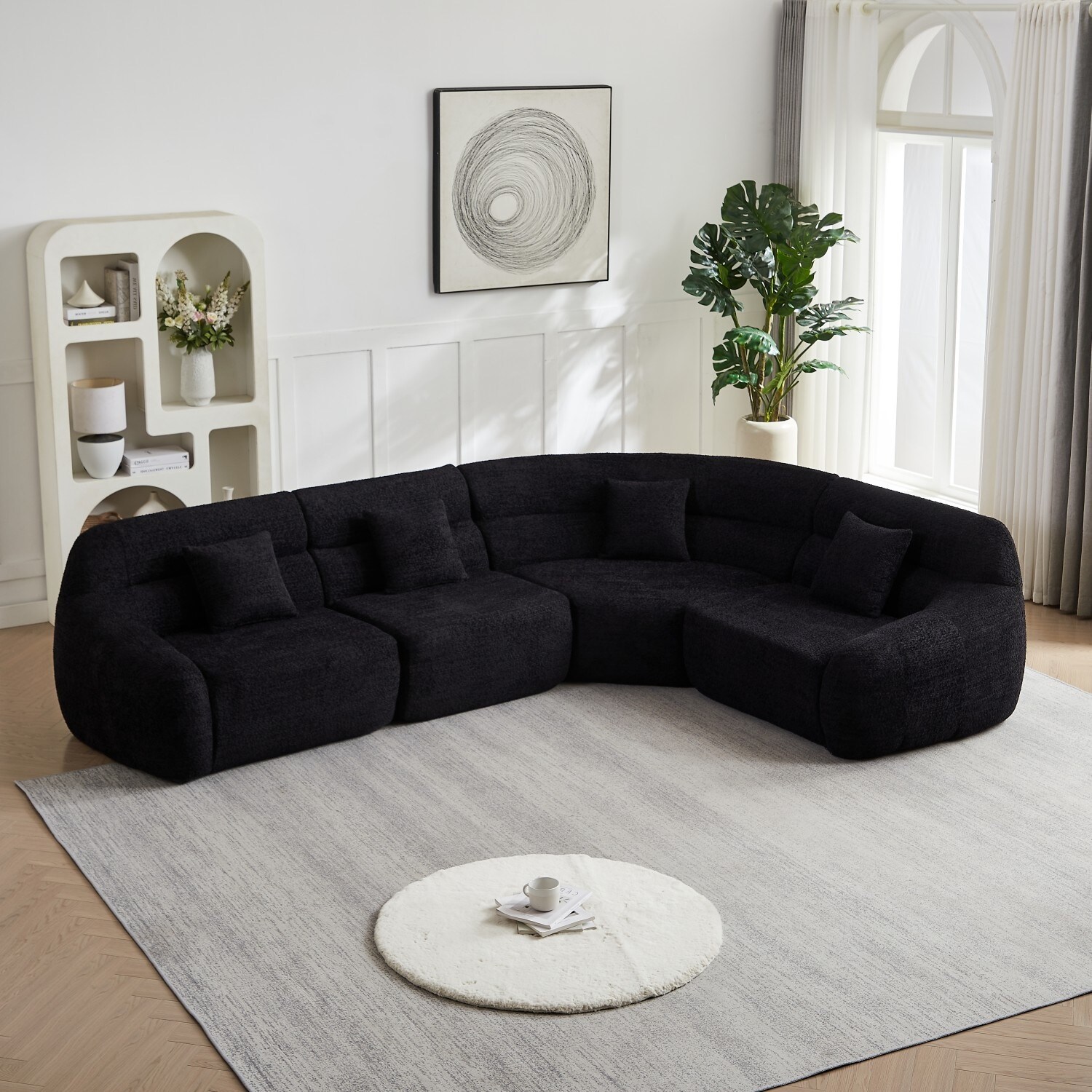 123.2 inch Chenille Modular Modern Luxury Curved Corner Sectional Sofa with Four Pillows