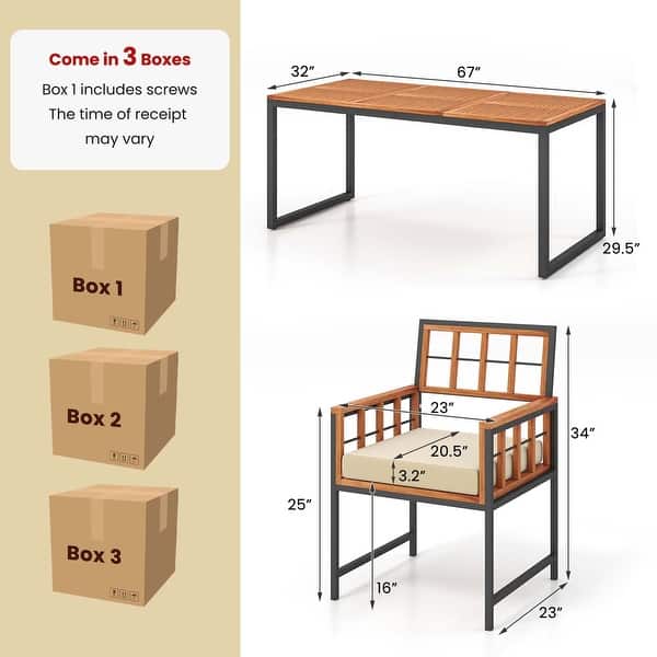 Costway 7 PCS Patio Dining Set Outdoor Acacia Wood Table with Soft - See Details