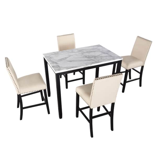 slide 1 of 3, 5-Piece Beige Wood Counter Height Dining Table Sets