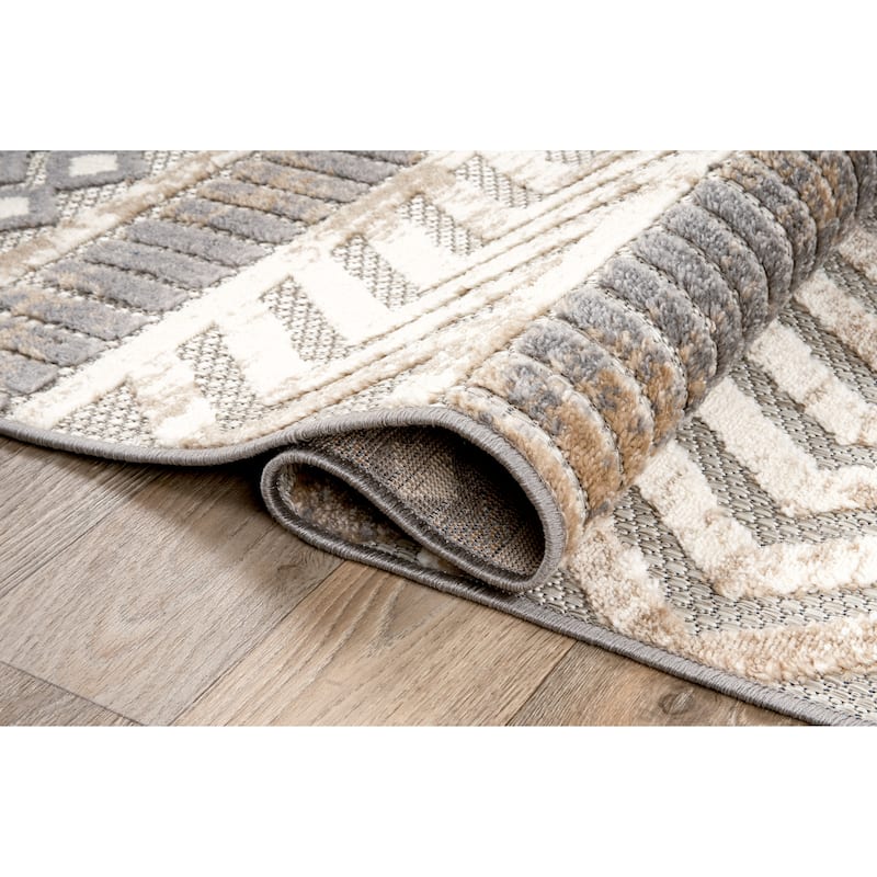 World Rug Gallery Distressed Geometric Indoor/Outdoor Area Rug