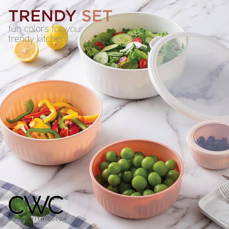 COOK WITH COLOR Prep Bowls with Lids- Wide and Deep Nesting Plastic Small Mixing Bowl Set with Lids, 12 Piece Set - Wide Bowls