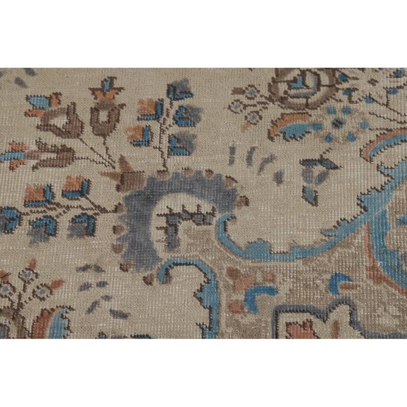 Hand Knotted Oriental 100% Wool Carpet Traditional Floral Beige & Ivories Tabriz Area Rug - 11' 0'' X 8' 2''