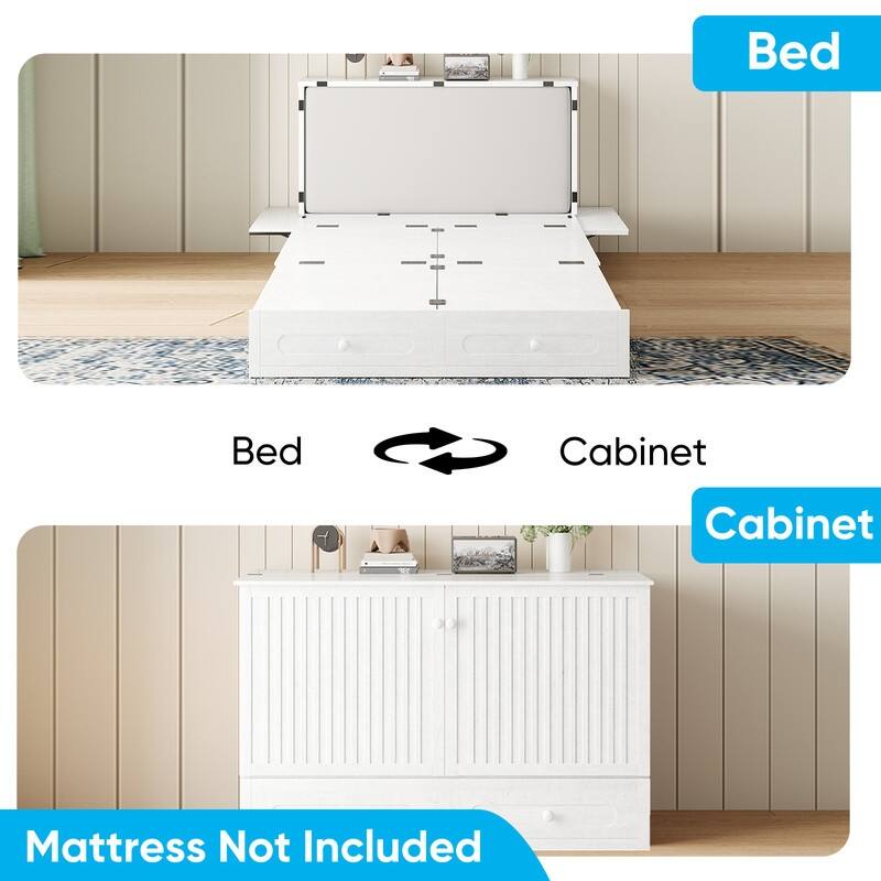 Mixoy Queen Murphy Bed Chest with Charging Station and Storage Drawer,No Mattress